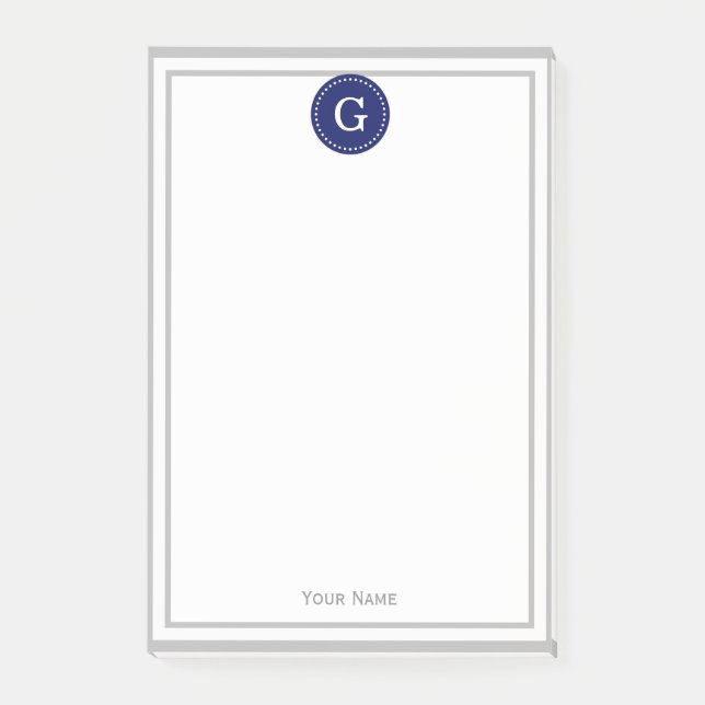 Bloco Post-it Cinza Inteiro Marinho 1I Monograma (Frente)