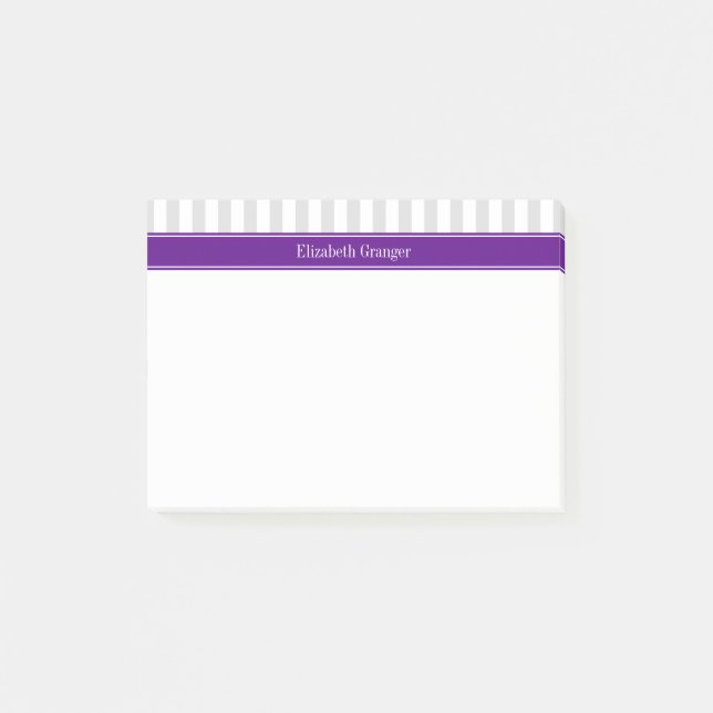 Bloco Post-it Cinza Lt White Stripe Nome Roxo Monograma (Frente)