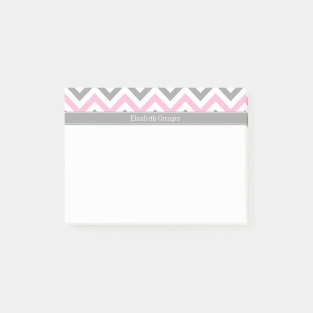 Bloco Post-it Cinza Rosa-Cola Branca LG Chevron Cinza Monograma (Frente)