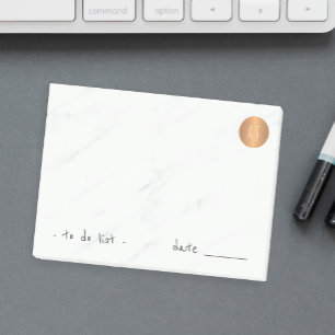 Bloco Post-it Círculo de cobre com monograma branco