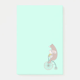 Bloco Post-it Coelhinho Whimsical e Urso Andando de bicicleta