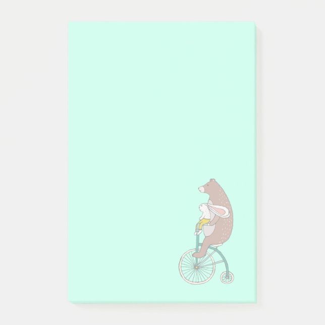 Bloco Post-it Coelhinho Whimsical e Urso Andando de bicicleta (Frente)