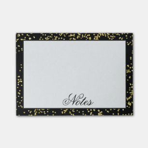 Bloco Post-it Confetes pretos e Dourados personalizados