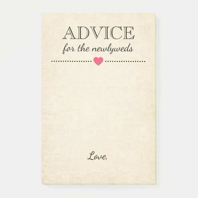 Bloco Post-it Conselhos Para As Notas Personalizadas Do Newlywed (Frente)