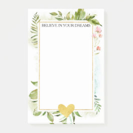 Bloco Post-it Coração de Glitz Dourado Floral e Folhas