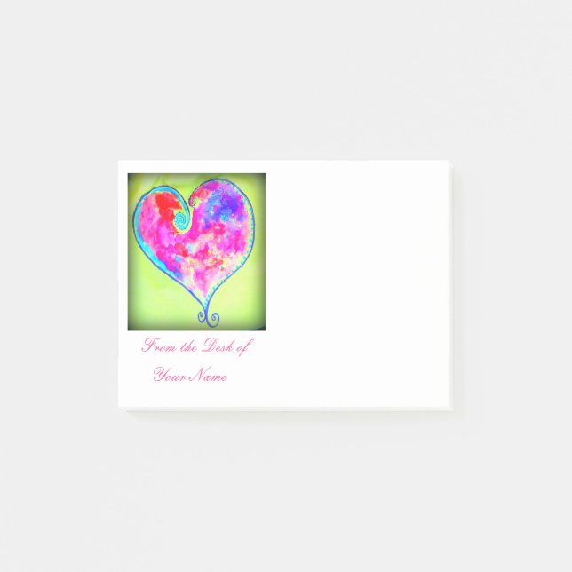 Bloco Post-it coração swirly cor-de-rosa (Frente)