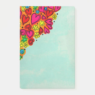 Bloco Post-it Corações e Flores Fofos Desenhados à Mão