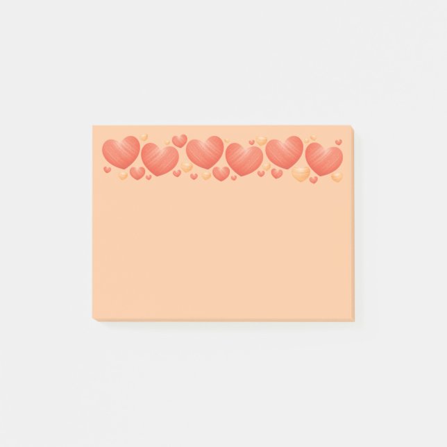 Bloco Post-it Corações Laranjas de Tamanhos Aleatórios (Frente)