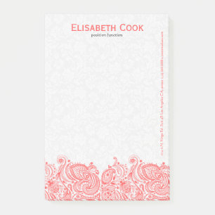 Bloco Post-it Coral-Red E White Vintage Lace Floral