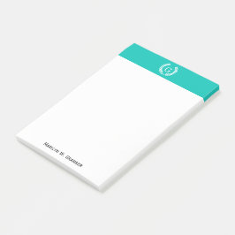 Bloco Post-it Coroa de Louro de Trigo Branco Turquesa Monograma 