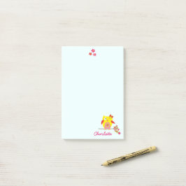 Bloco Post-it Coruja no galho com Flores Rosa Nome Personalizado