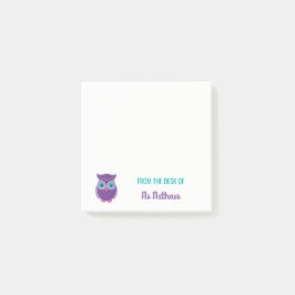 Bloco Post-it Coruja roxa personalizada professor da mesa de