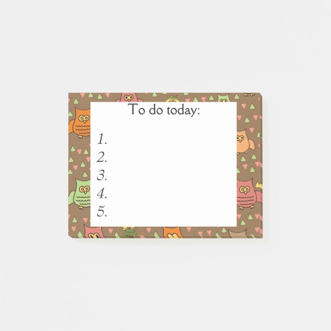 Bloco Post-it Corujas Bonitas em Castanho Postam Nota (Frente)