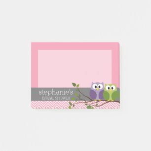 Bloco Post-it Corujas bonitas no Branch Baby Girl Chá rosa