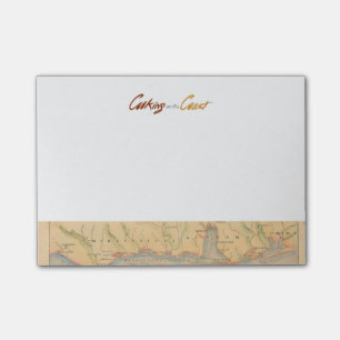 Bloco Post-it Cozimento nas notas de post-it da costa com mapa