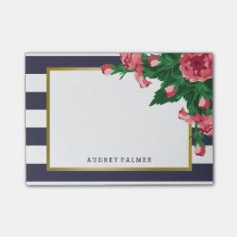 Bloco Post-it Cravos cor-de-rosa & nome do costume das listras