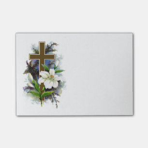 Bloco Post-it Cruz Dourado com flor branca