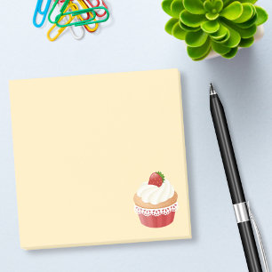 Bloco Post-it Cupcake delicioso doce da morango no amarelo