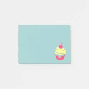 Bloco Post-it Cupcake rosa e amarelo com cereja no topo