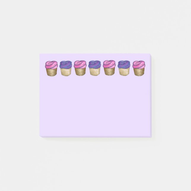Bloco Post-it Cupcakes roxos cor-de-rosa Os alimentos Postam (Frente)