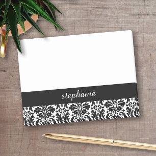 Bloco Post-it Damasco Elegante Preto e Branco Adicionar seu nome