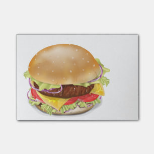 Bloco Post-it Delicioso hambúrguer ou cheeseburger.