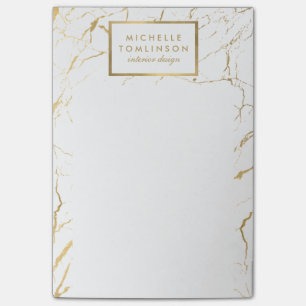 Bloco Post-it Desenhista de mármore branco e Dourado
