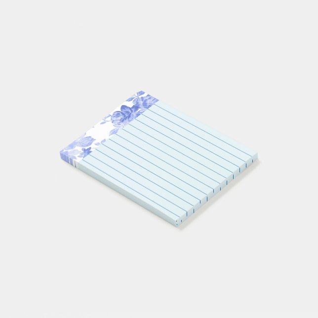 Bloco Post-it Design Floral de Cor Azul, Vinculado (Inclinado)