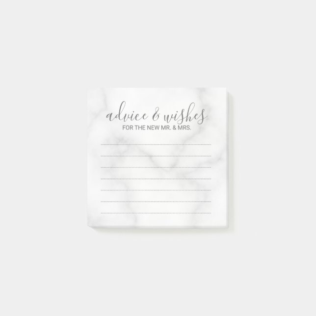 Bloco Post-it Dicas e Desejos de Casamento em Mármore Branco Ele (Frente)