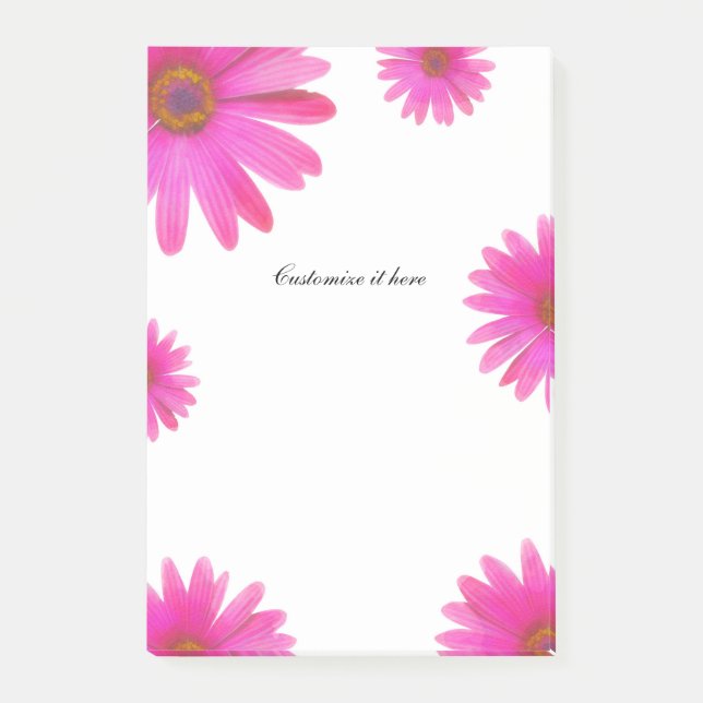 Bloco Post-it Disies Rosa Floral Daisy Elegant Country Primavera (Frente)