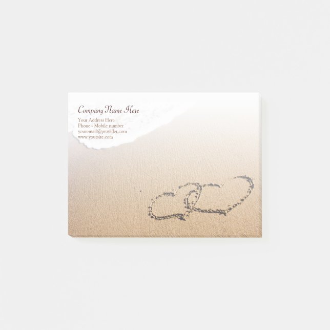 Bloco Post-it Dois Corações Na Areia (Frente)