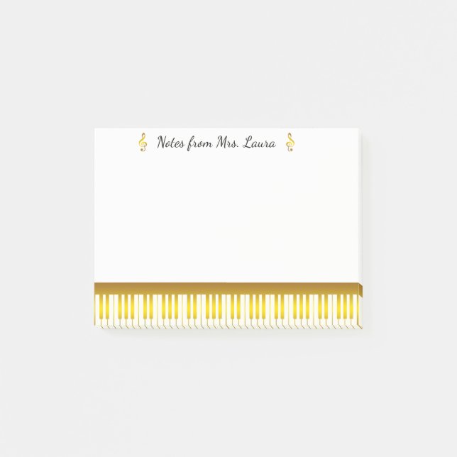 Bloco Post-it Dourado Instrumento Musical do Teclado Piano para  (Frente)