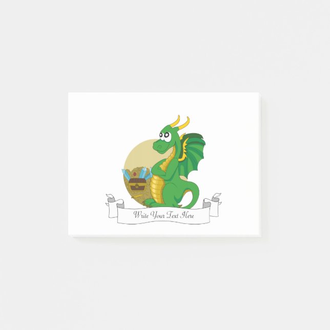 Bloco Post-it dragão verde desenho animado (Frente)