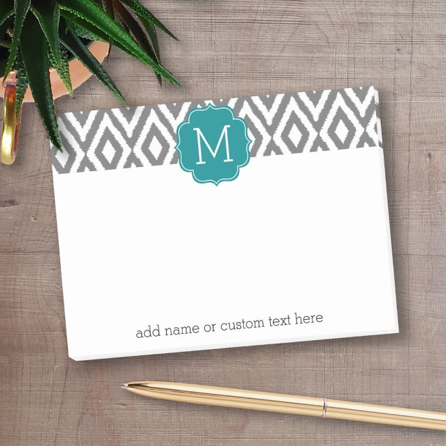 Bloco Post-it É um padrão de Ikat com monograma personalizado (Personalized post-it notes with an area to add your name or other text)