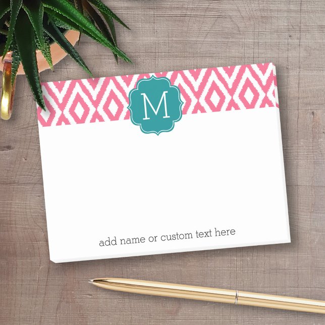Bloco Post-it É um padrão de Ikat com monograma personalizado (Personalized post-it notes with an area to add your name or other text)