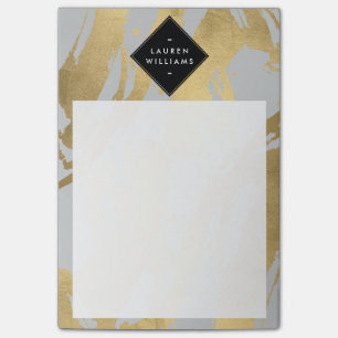 Bloco Post-it Edgy Faux Dourados Brushstrokes em Cinzas