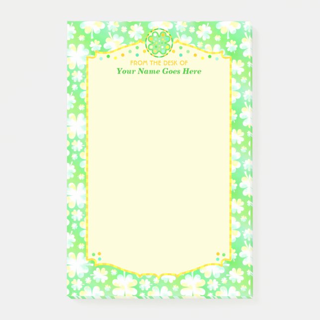 Bloco Post-it Elegante Shamrocks Clovers Personalizado Nome Irla (Frente)