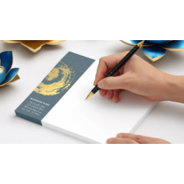 Bloco Post-it Elegante YOGA Azul e ZEN Dourado Símbolo Brushstro