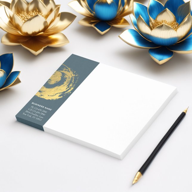 Bloco Post-it Elegante YOGA Azul e ZEN Dourado Símbolo Brushstro (Criador carregado)