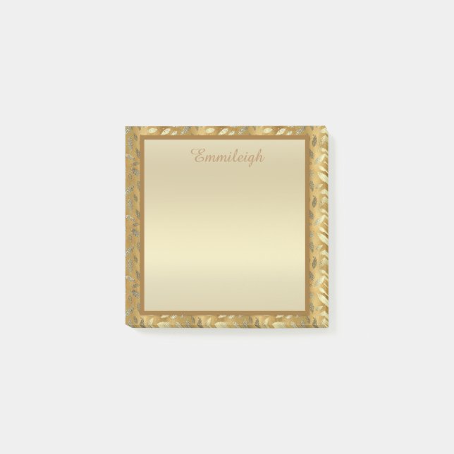 Bloco Post-it Elegantes Notas Adhesivas Folhas de Ouro Personali (Frente)