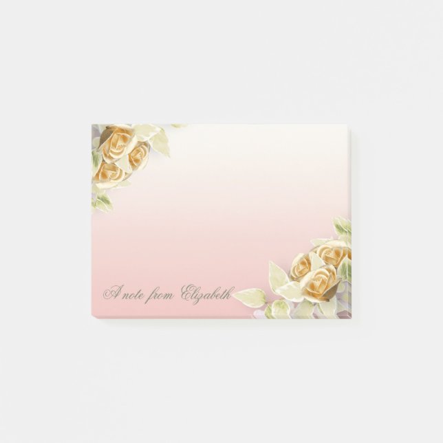 Bloco Post-it Elegantes Rosas Falsas Douradas com Estilo Feminin (Frente)