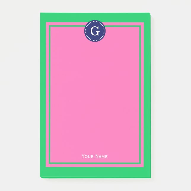 Bloco Post-it Emerald Green Marinho Hot Pink Quadro 1I Monograma (Frente)
