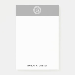 Bloco Post-it Escuro - monograma chave grego branco cinzento da
