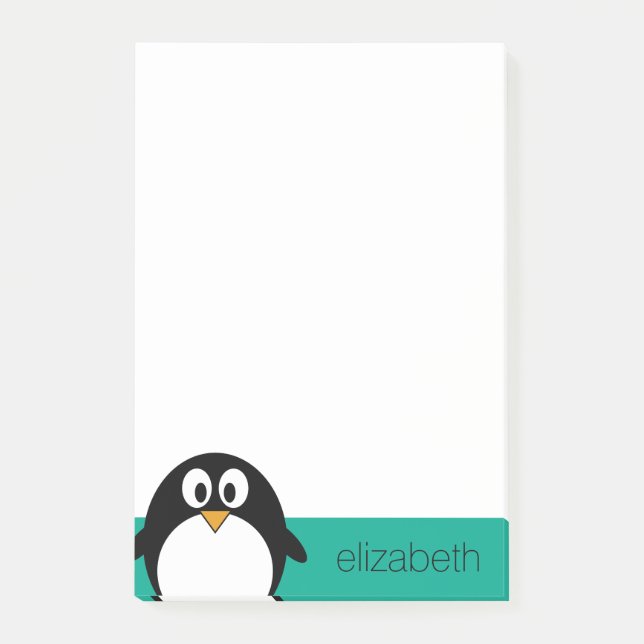 Bloco Post-it esmeralda bonito e preto do pinguim dos desenhos (Frente)