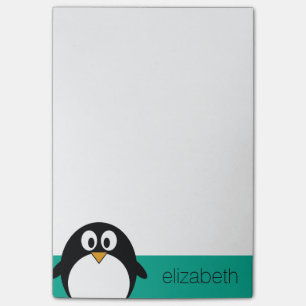 Bloco Post-it esmeralda bonito e preto do pinguim dos desenhos
