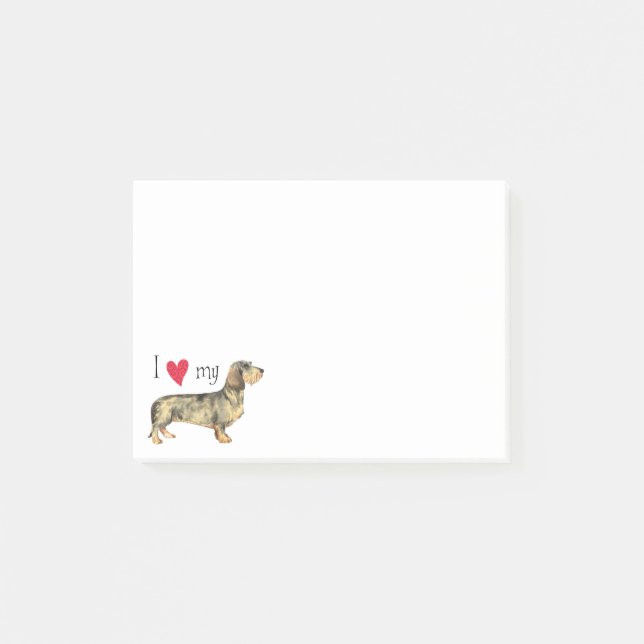 Bloco Post-it Eu amo meu Dachshund Wirehaired (Frente)