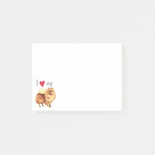 Bloco Post-it Eu amo meu Pomeranian (Frente)