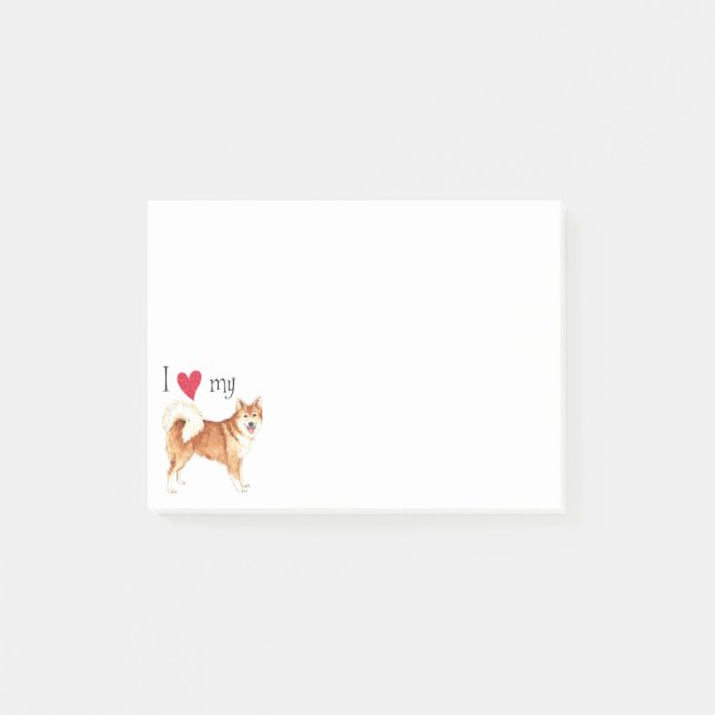 Bloco Post-it Eu amo meu Sheepdog islandês (Frente)