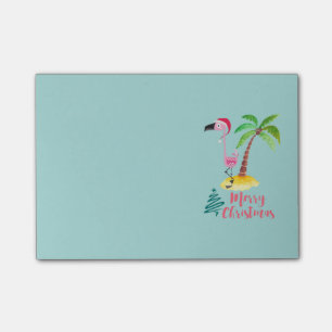 Bloco Post-it Feliz Flamingo Rosa De Natal Com Palma De Árvore