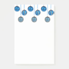 Bloco Post-it Feliz Natal Baubles Blue Dourado Ornaments Postit